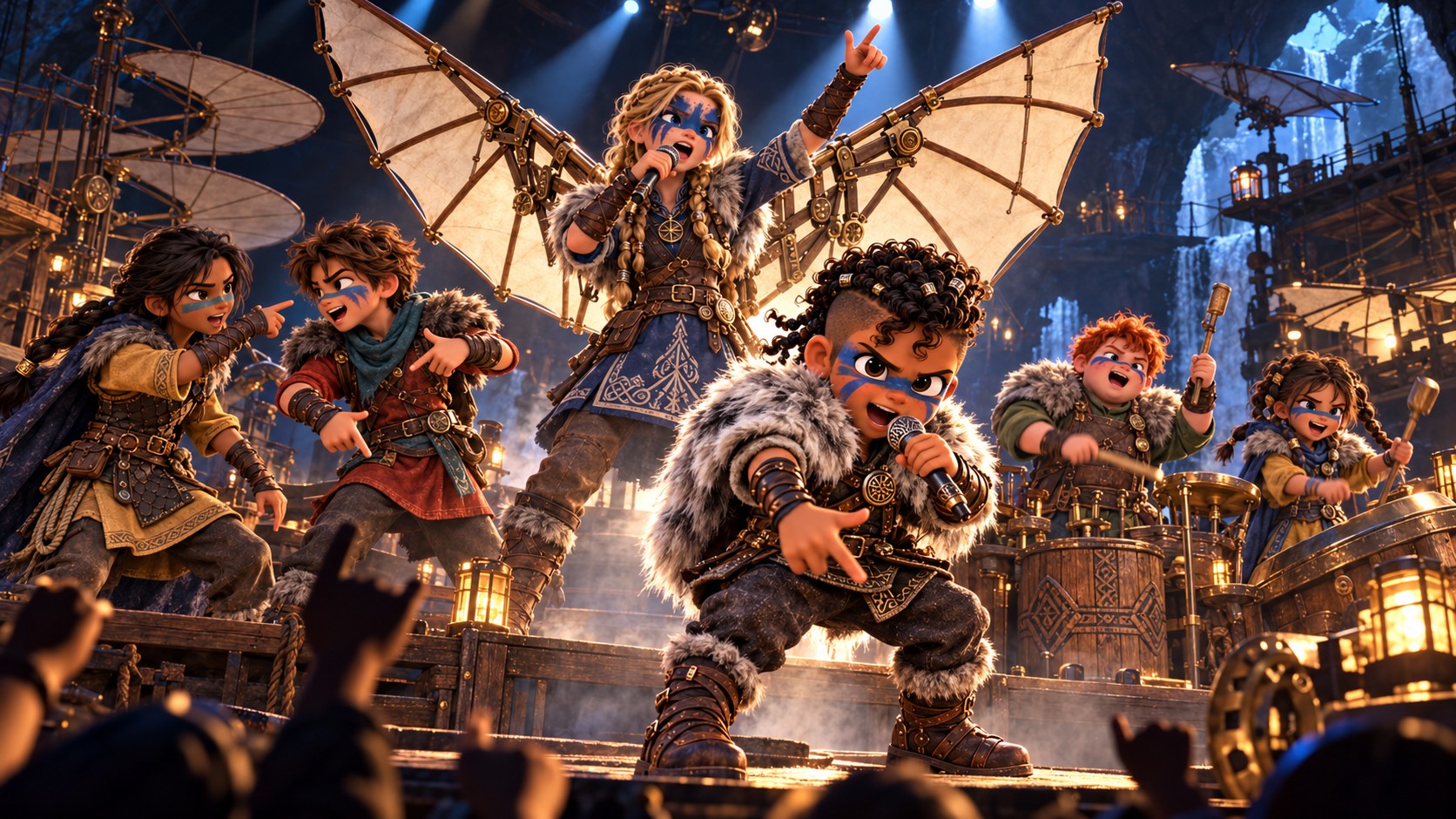 The crew performing When Hawks Collide on stage in face paint